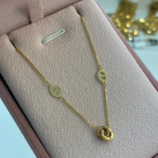 PULSERA MINI FRANCO + AROS ABRAZADOS ORO AMARILLO ITALY ESP 18K 16CM A 18CM - 0,79GR (IA)