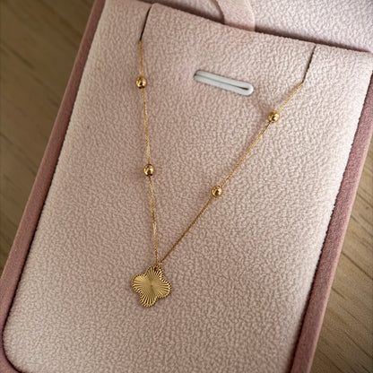 CADENA MINI FRANCO + DIJE TREBOL Y BOLAS LISAS ORO AMARILLO ITALY ESP 18K 43CM A 45CM - 0,87GR (IM)
