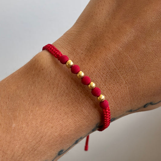 PULSERA HILO ROJO 4 BOLAS 4MM ORO AMARILLO 18K - 0,36GR