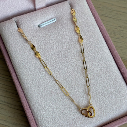 CADENA MINI FRANCO + AROS ABRAZADOS TRENZADOS ORO AMARILLO ITALY ESP 18K 42CM A 45CM - 1,22GR (IA)