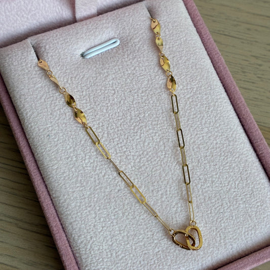CADENA MINI FRANCO + AROS ABRAZADOS TRENZADOS ORO AMARILLO ITALY ESP 18K 42CM A 45CM - 1,22GR (IA)