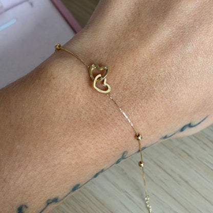 PULSERA MINI FRANCO + CORAZONES ABRAZADOS ORO AMARILLO ITALY ESP 18K 17CM A 19CM - 0,84GR (IM)