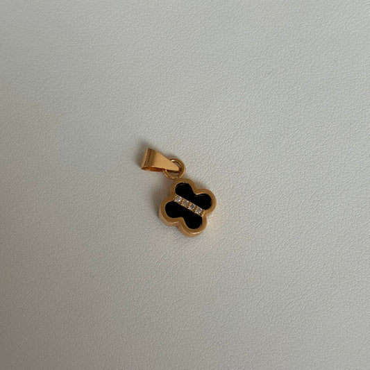 DIJE TREBOL PIEDRA NEGRA Y PIEDRAS BLANCAS 1,8CM ORO AMARILLO 18K - 1,03GR *PP*
