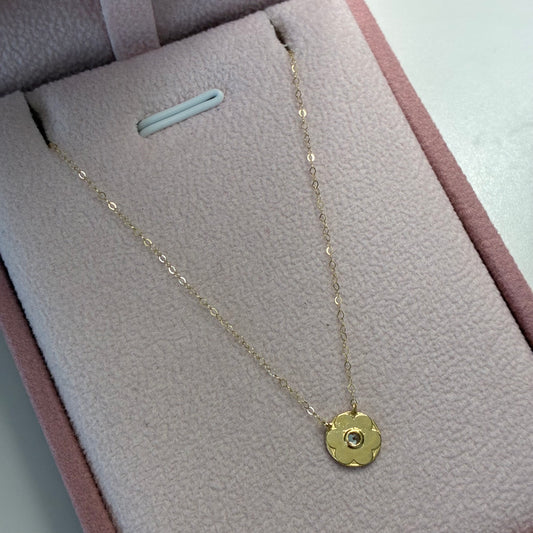 CADENA MINI ROLON + DIJE FLOR Y SELLO PIEDRA BLANCA ORO AMARILLO ITALY 18K 40CM - 0,54GR (IA)