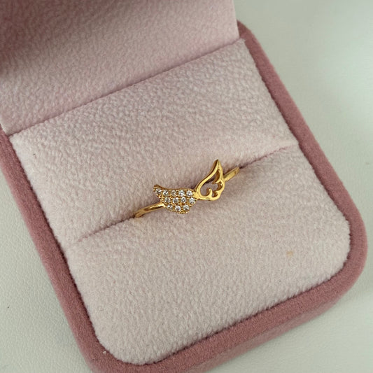 ANILLO ALAS PIEDRAS BLANCAS Y SILUETA TALLA 7 ORO AMARILLO 18K - 1,1GR *PP*