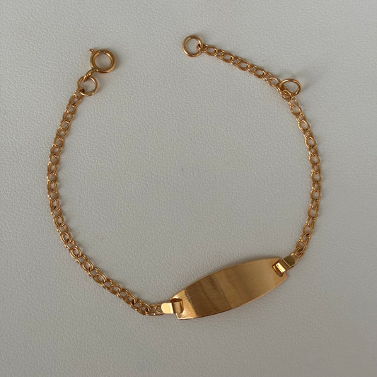 PULSERA PARA BEBE ROLON + PLACA CURVA 1.8MM ORO AMARILLO 18K - 12CM A 14CM 1,28GR *PP*