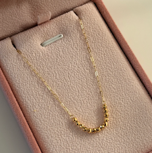PULSERA MINI CLIP + BOLAS DIAMANTADAS ORO AMARILLO ITALY ESP 18K 17CM A 19CM - 0,65GR