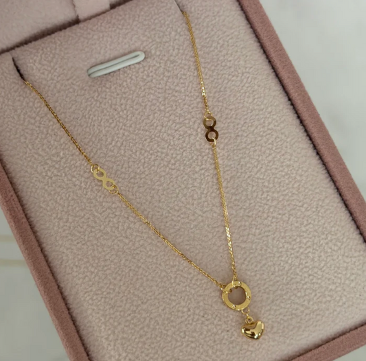 CADENA MINI FRANCO + DIJE CORAZON E INFINITOS ORO AMARILLO ITALY ESP 18K 41CM A 44CM - 1,09GR (IA)