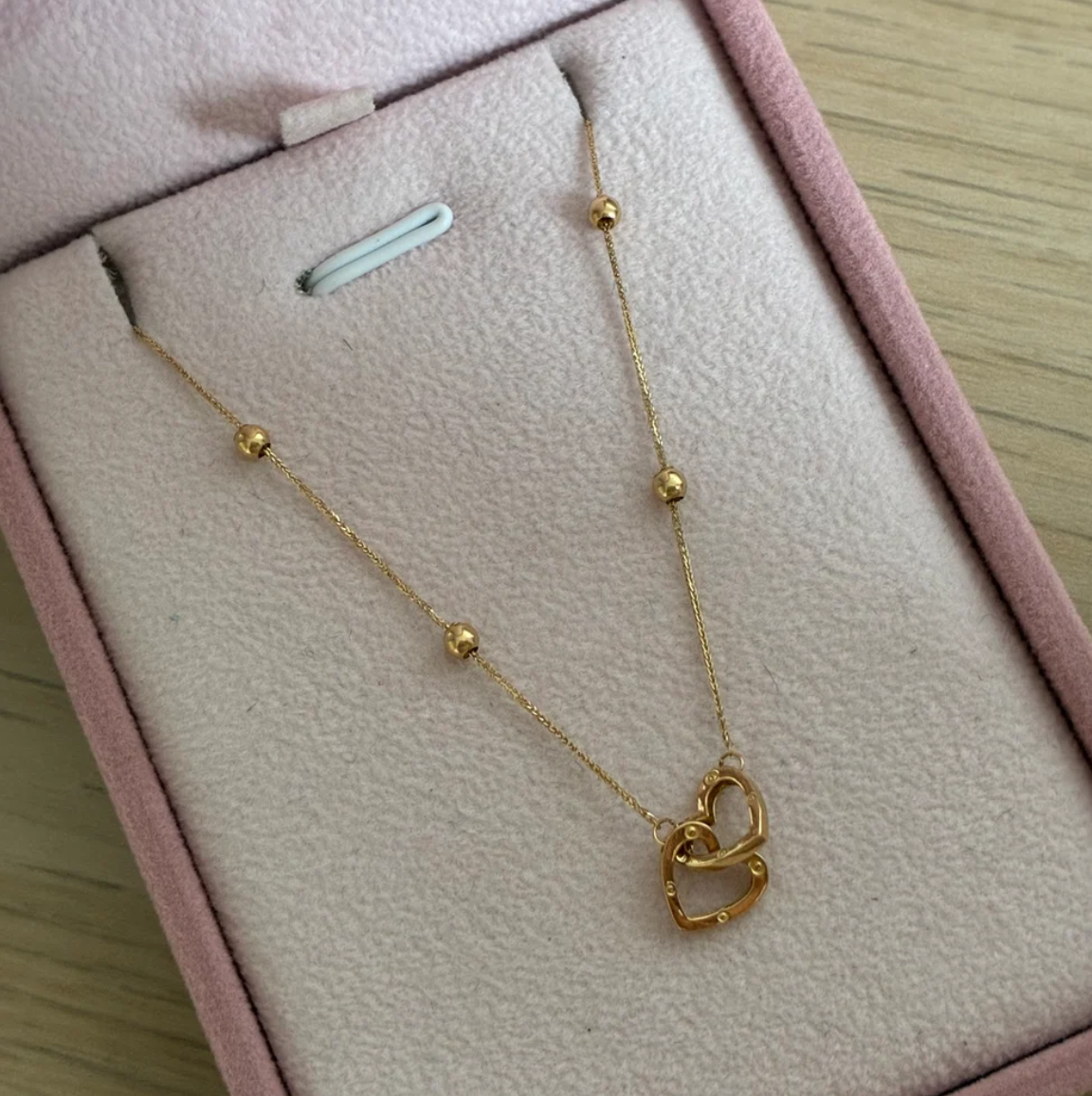 PULSERA MINI FRANCO 0.6MM + DIJE CORAZON ABRAZADOS Y BOLAS LISAS ORO AMARILLO ITALY ESP 18K 17CM A 19CM - 0,82GR