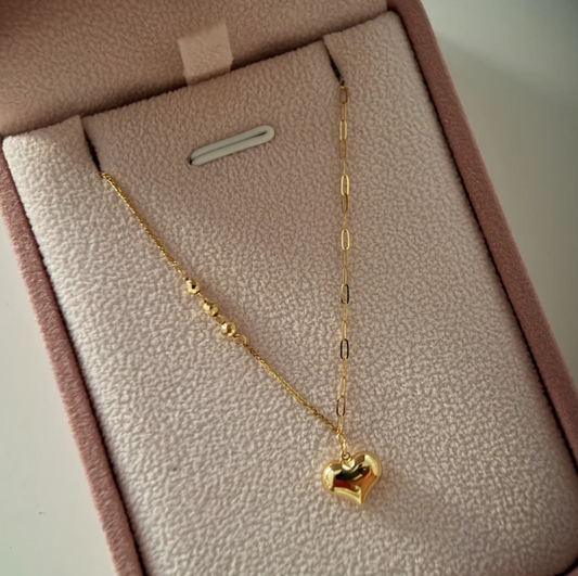 PULSERA MINI FRANCO + CLIP BOLAS DIAMANTADAS Y CORAZON ORO AMARILLO ITALY ESP 18K 17CM A 19CM - 0,83GR
