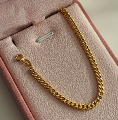 PULSERA CUBANA REDONDA HUECA 3.5MM ORO AMARILLO ITALY 18K 18CM - 1,34GR
