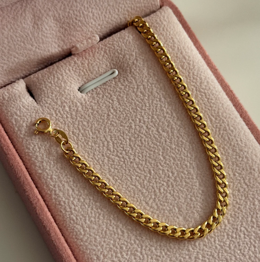PULSERA CUBANA REDONDA HUECA 3.5MM ORO AMARILLO ITALY 18K 18CM - 1,34GR