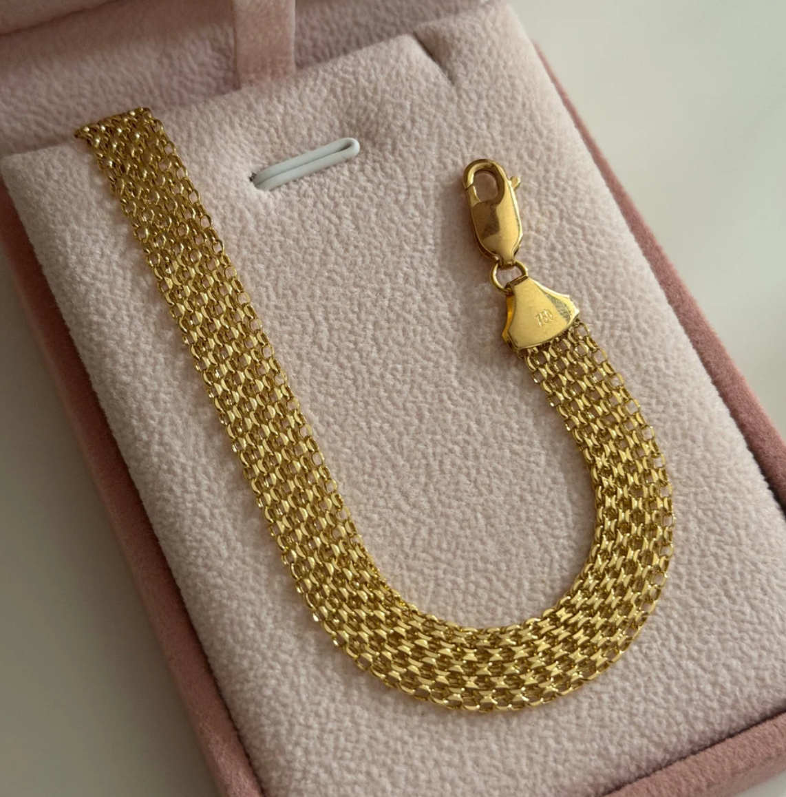 PULSERA CHINA TRES CARRILES HUECA 8.3MM ORO AMARILLO ITALY 18K 19CM - 4,58GR