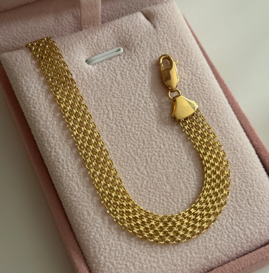 PULSERA CHINA TRES CARRILES HUECA 8.3MM ORO AMARILLO ITALY 18K 19CM - 4,58GR
