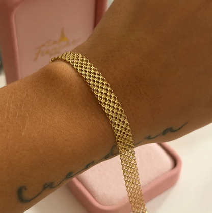 PULSERA CHINA TRES CARRILES HUECA 8.3MM ORO AMARILLO ITALY 18K 19CM - 4,58GR