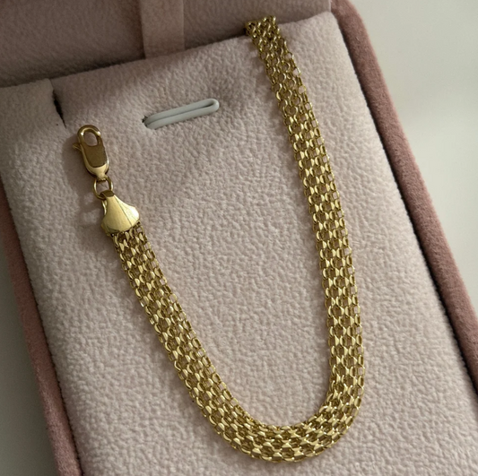 PULSERA CHINA DOBLE CARRIL HUECA 5.4MM ORO AMARILLO ITALY 18K 19.5CM - 3,18GR