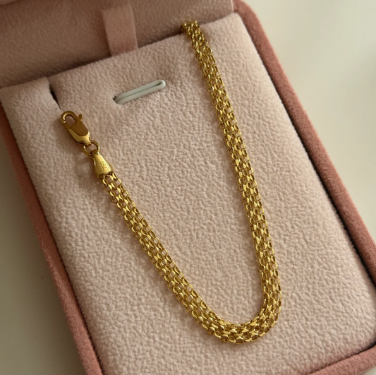 PULSERA CHINA DOBLE CARRIL HUECA 4.1MM ORO AMARILLO ITALY 18K 19CM - 2,31GR