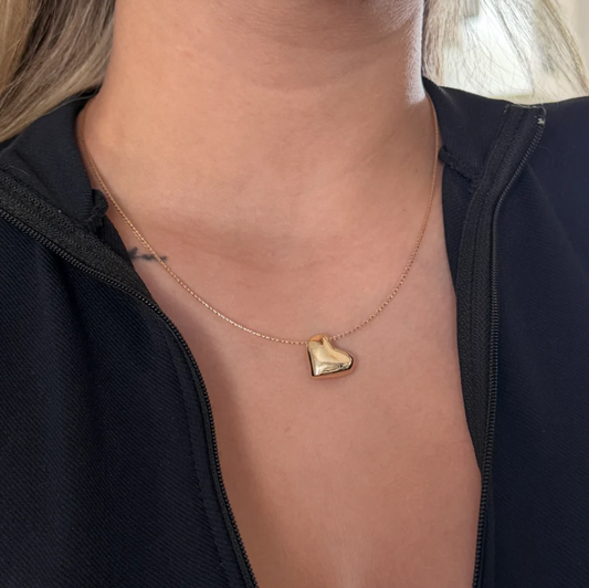 CADENA ESTILO CORDON + DIJE CORAZON LISO INFLADO ORO AMARILLO ITALY ESP 18K 45CM - 1,41GR