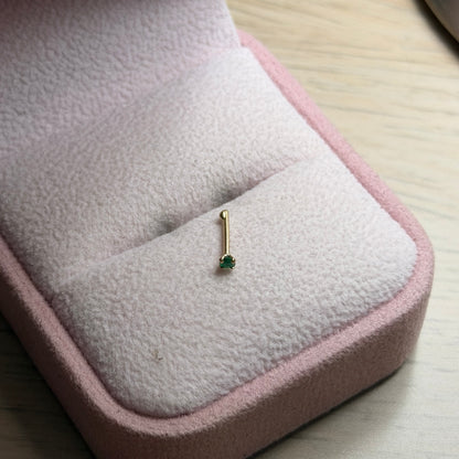 CHISPA PARA NARIZ  RECTA ESMERALDA NATURAL ORO AMARILLO COL 18K *PIERCING*