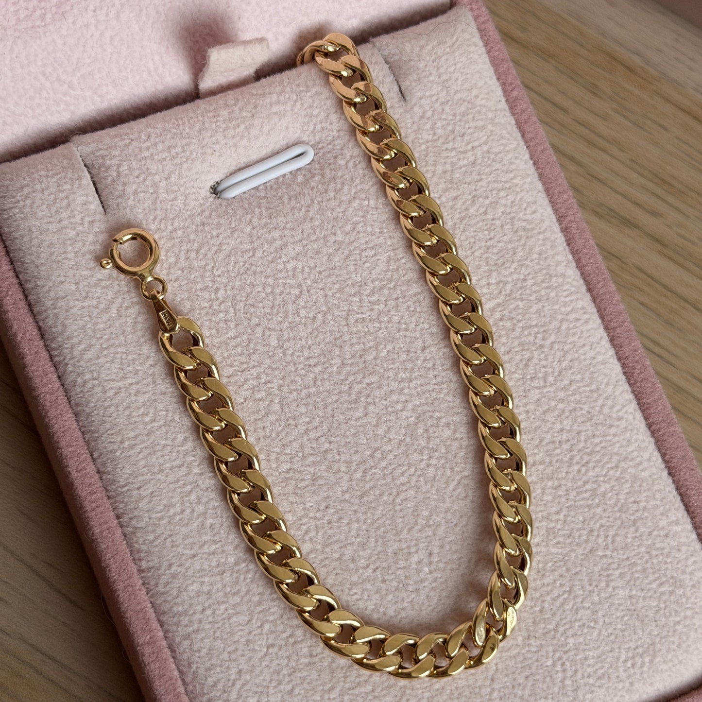 PULSERA CUBANA REDONDA HUECA 5.2MM ORO AMARILLO ITALY 18K 21CM - 2,55GR