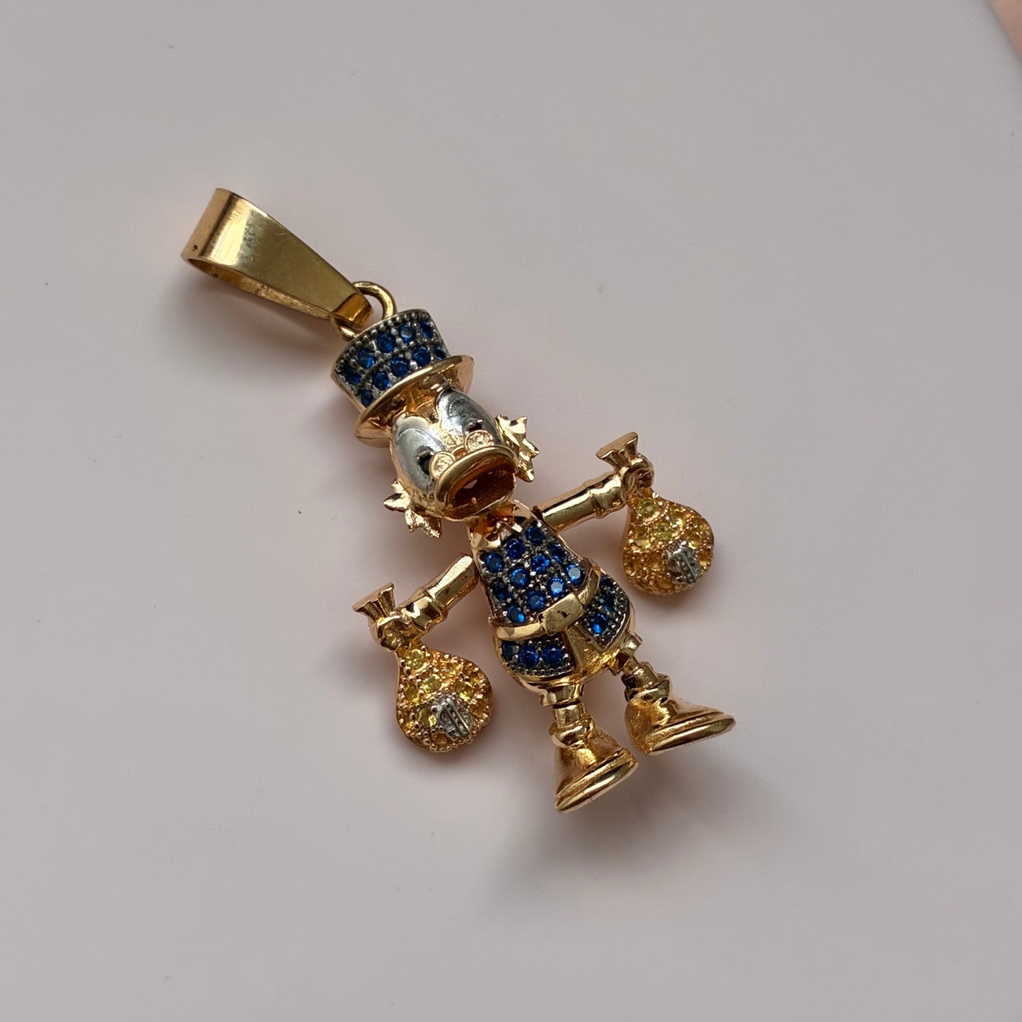 DIJE PATO DE LA ABUNDANCIA + BOLSAS DE DINERO 3.8CM ORO AMARILLO 18K - 5,58GR