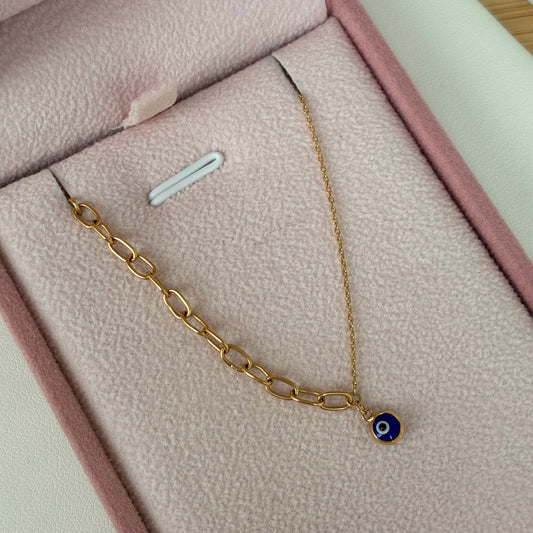 PULSERA CAJON- ROLON + OJO TURCO AZUL ORO AMARILLO ITALY 18K - 17CM A 19CM 1,36GR *PP*