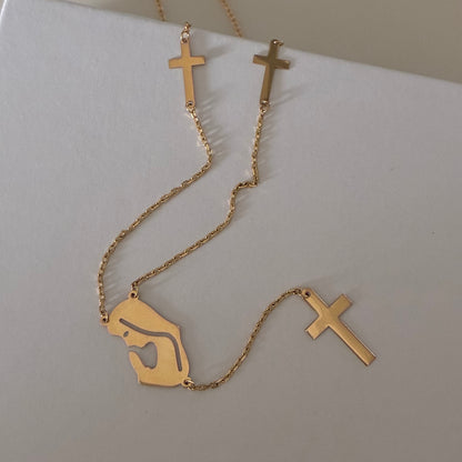 ROSARIO MINI ROLON CON VIRGEN MARIA ORO AMARILLO ITALY 18K 45CM - 3,59GR