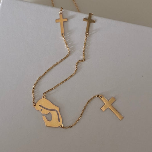 ROSARIO MINI ROLON CON VIRGEN MARIA ORO AMARILLO ITALY 18K 45CM - 3,59GR