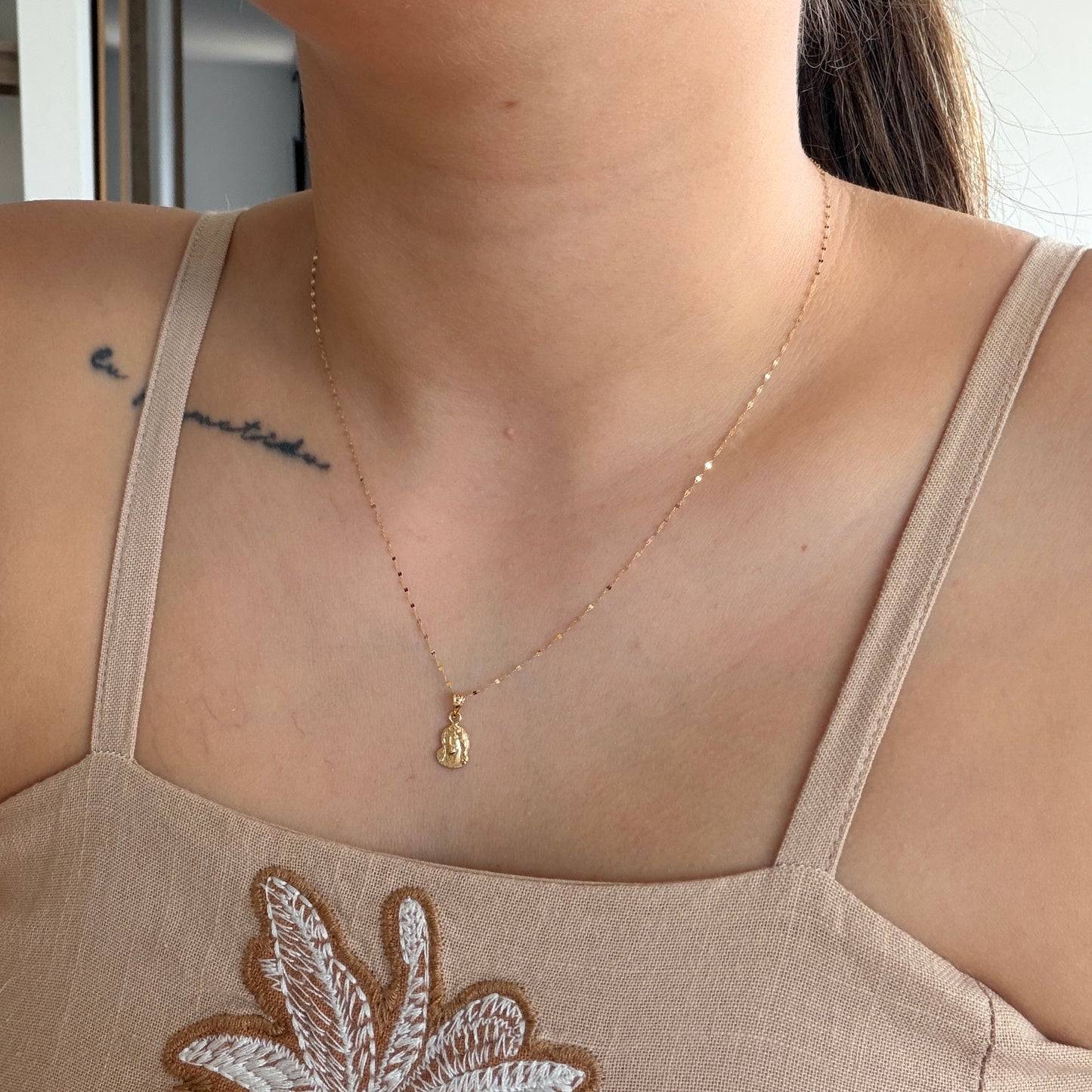 CADENA MINI CRISPETA 0.9MM 45CM + DIJE ROSTRO DE CRISTO ORO AMARILLO 18K 0,7GR (NA)