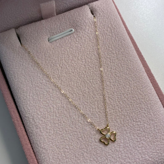 CADENA MINI ROLON + DIJE FLOR CON PIEDRA BLANCA ORO AMARILLO ITALY ESP 40CM - 0,4GR (IA)