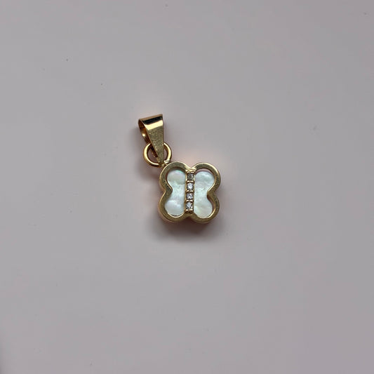 DIJE TREBOL PIEDRA BLANCA Y PIEDRAS BLANCAS 1CM ORO AMARILLO 18K - 1,0GR