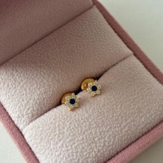 TOPOS FLOR PIEDRA AZUL 5MM ORO AMARILLO 18K - 0,68GR