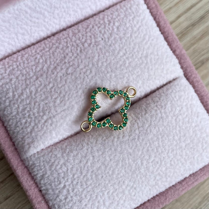 HERRAJE TREBOL CON PIEDRAS VERDES 1,6CM ORO AMARILLO COL 18K - 0,60GR (NG)