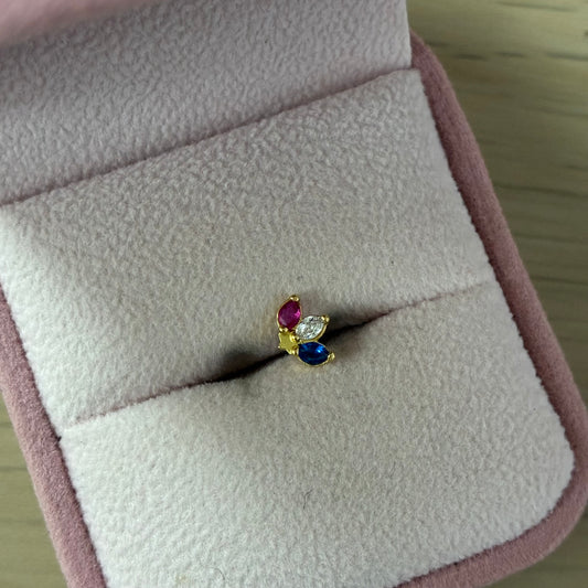 TOPO TRES PETALOS CON PIEDRAS MULTICOLOR ORO AMARILLO COL 18K - 0,41GR *PIERCING*