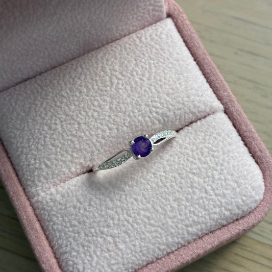 ANILLO ANGELES PIEDRAS BLANCAS + AMATISTA NATURAL 0,23 CTS PLATA 925 TALLA 6