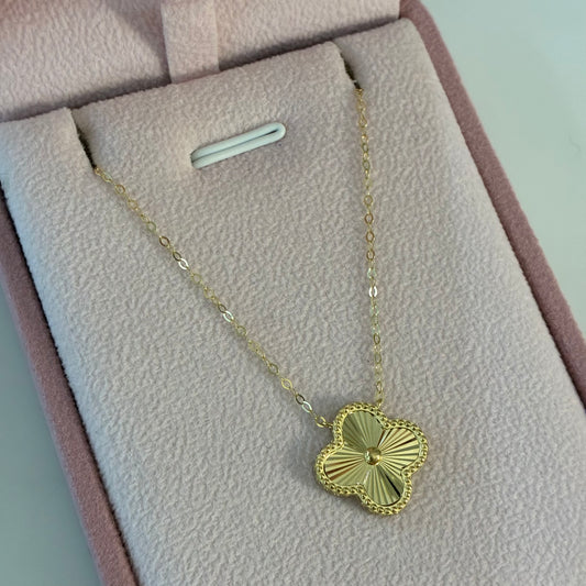 CADENA MINI ROLON + DIJE TREBOL DIAMANTADO PUNTEADO ORO AMARILLO ITALY 18K 40CM A 42CM - 1,81GR (IA)