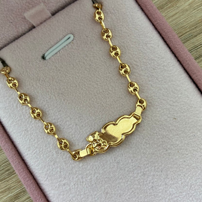 PULSERA GRANO DE CAFÉ PLACA NUBE CON OSO 3.7MM ORO AMARILLLO COL 18K 15.5CM - 2.24GR (NG)