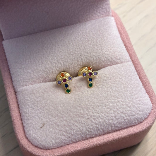 TOPOS CRUZ REDONDA PIEDRAS MULTICOLOR ORO AMARILLO COL 18K - 0,9GR
