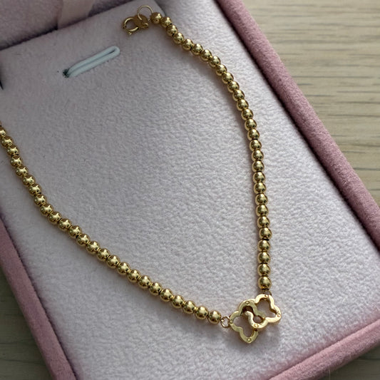 PULSERA BOLAS LISAS 3M + TREBOLES ABRAZADOS ORO AMARILLO ITALY 18K 16CM A 19CM - 1,46GR (IM)