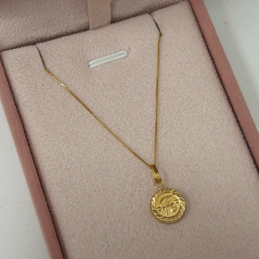 SET CADENA MINI FRANCO 60CM + DIJE MEDALLA FE ORO AMARILLO 18K 1,41gr