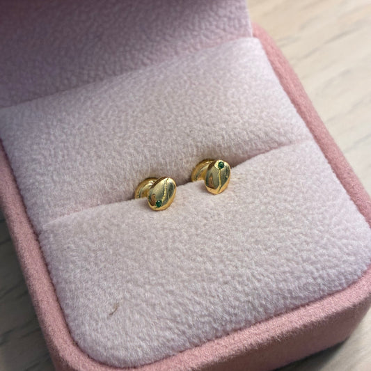 TOPOS GRANO DE CAFÉ PIEDRA VERDE 4MM ORO AMARILLO COL 18K - 0,64GR