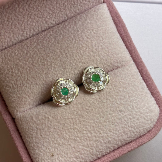 TOPOS ROSAS PIEDRAS BLANCAS + ESMERALDA NATURAL PLATA 925