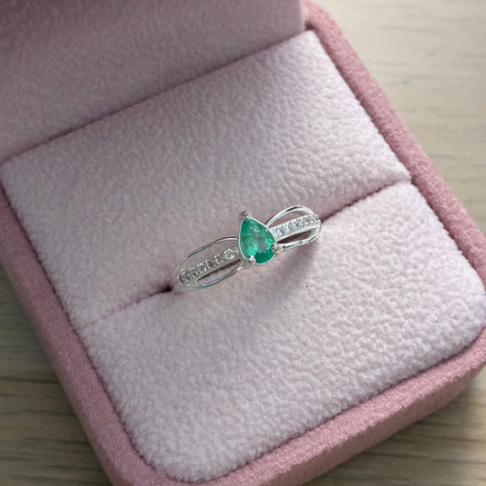 ANILLO GOTA PLATA 925 + ESMERALDA NATURAL TALLA 6