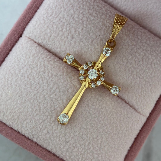 DIJE CRIUZ LISA CON PUNTAS Y CORONA PIEDRAS BLANCAS 3.5CM ORO AMARILLO COL 18K - 1,56GR (NA)