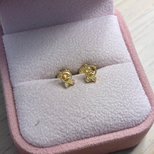 TOPOS OSO TEDDY SILUETA PIEDRAS BLANCAS ORO AMARILLO COL 18K - 0,82GR