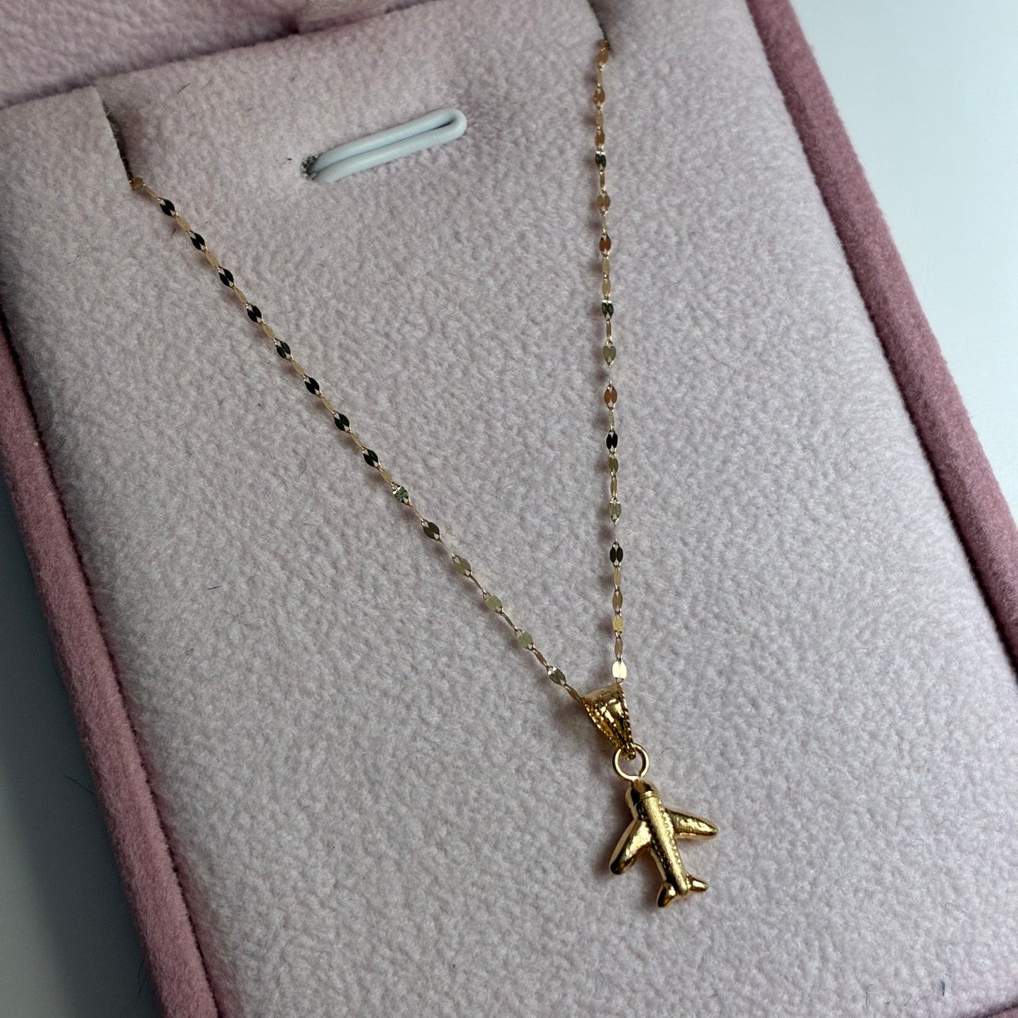 CADENA MINI CRISPETA 0.9MM 45CM + DIJE AVION ORO AMARILLO 18K 0,6GR