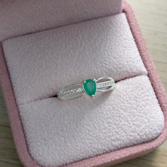 ANILLO GOTA PLATA 925 + ESMERALDA NATURAL TALLA 7