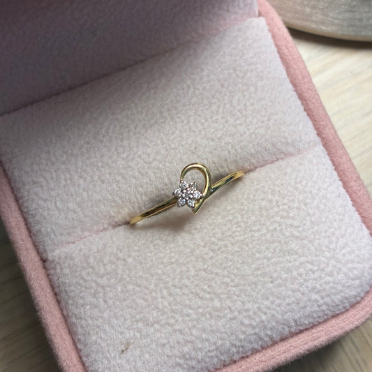ANILLO MEDIO CORAZON + FLOR EN DIAMANTES NATURALES 4 PUNTOS ORO AMARILLO ITALY 18K TALLA 6 - 1,05GR