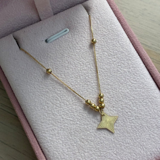 CADENA MINI FRANCO + DIJE ESTRELLA Y BOLAS LISAS ORO AMARILLO ITALY ESP 18K 42CM A 45CM - 0,94GR (IM)