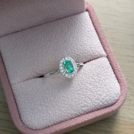 ANILLO CROWN PLATA 925 + ESMERALDA NATURAL OVALADA TALLA 6